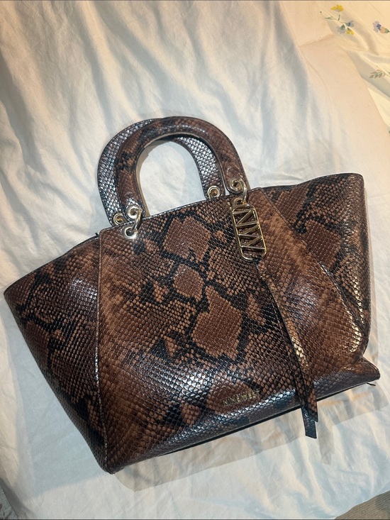 Nine West Handbags - Nine West Brown Snake-Print Tote with Gold Charm